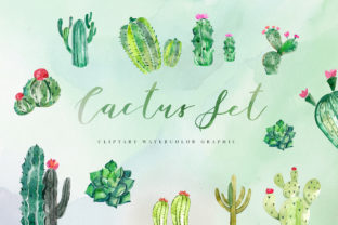 15 Watercolor Cactus Set Illustration & Crafts