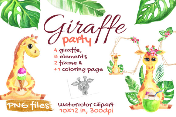 Cute Giraffe Watercolor Tropical Safari Crafts
