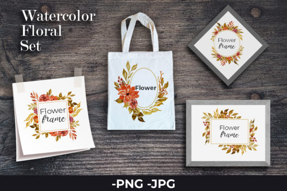 Elegant Frame Autumn Floral Watercolor Crafts