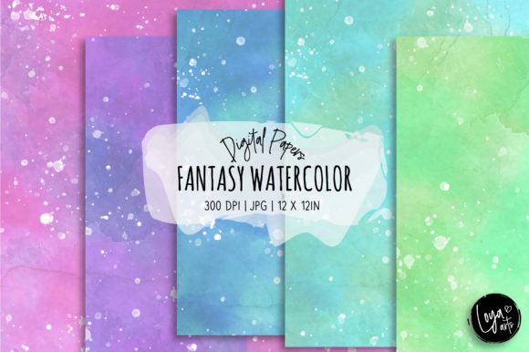 Fantasy Watercolor Digital Paper Set and Backgrounds