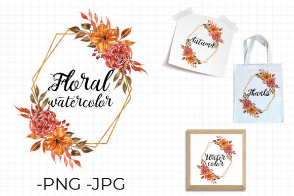Floral Watercolor Autumn Frame Set for Crafts