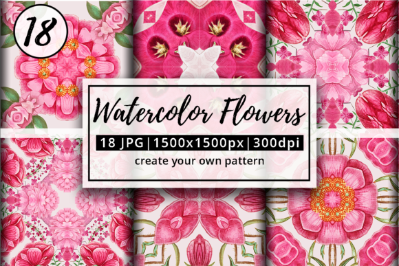 Pink Watercolor Floral Pattern Tiles for Patterns