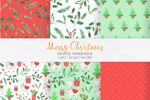 Review: Watercolor Christmas Llama Digital Paper & Patterns