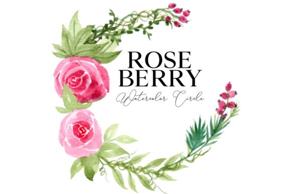 Rose Berry Watercolor Circle Pattern Web Elements