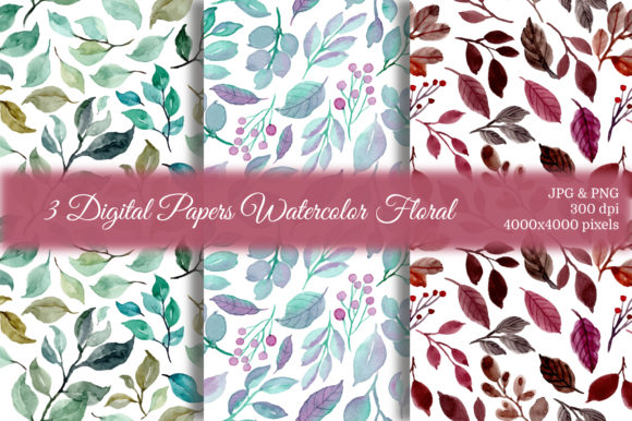 Seamless Pattern Leaves Watercolor 6 and Patterns