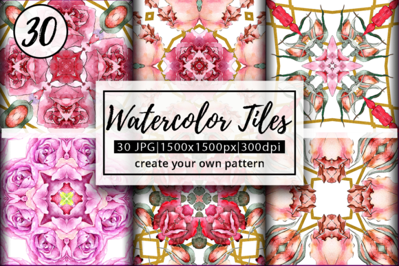 Watercolor Floral Pattern Tiles for Crafters