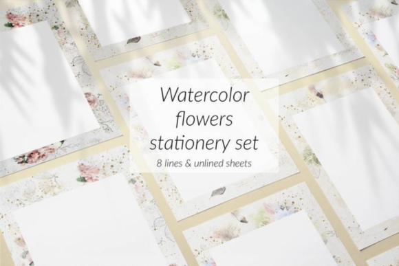 Watercolor Flowers Stationery Set and Print Templates