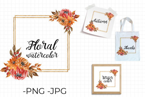 Watercolor Frame Square Autumn Falls and Crafts