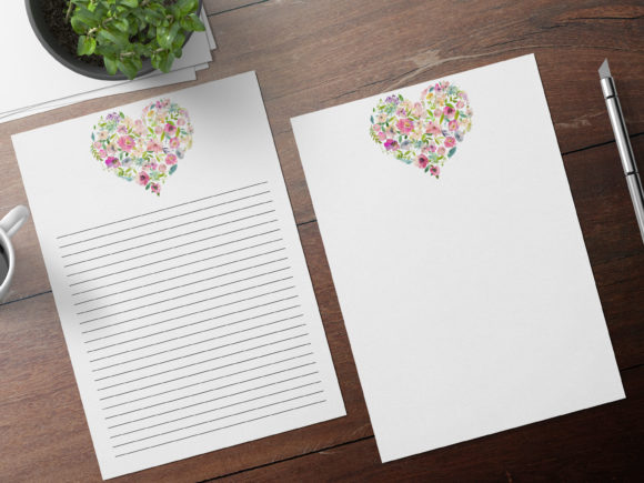 Watercolor Hearts Romantic Stationery and Print Templates