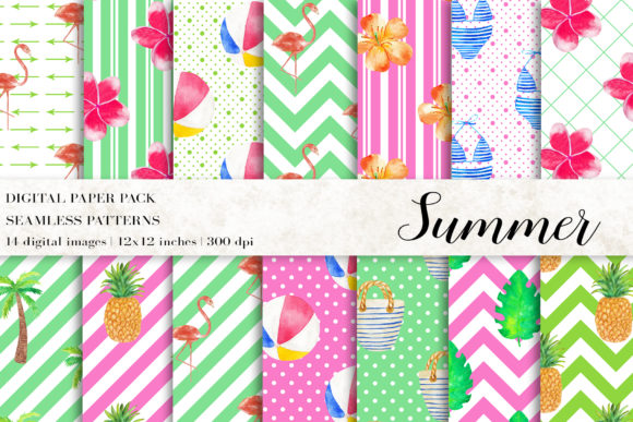 Watercolor Summer Digital Papers and Patterns